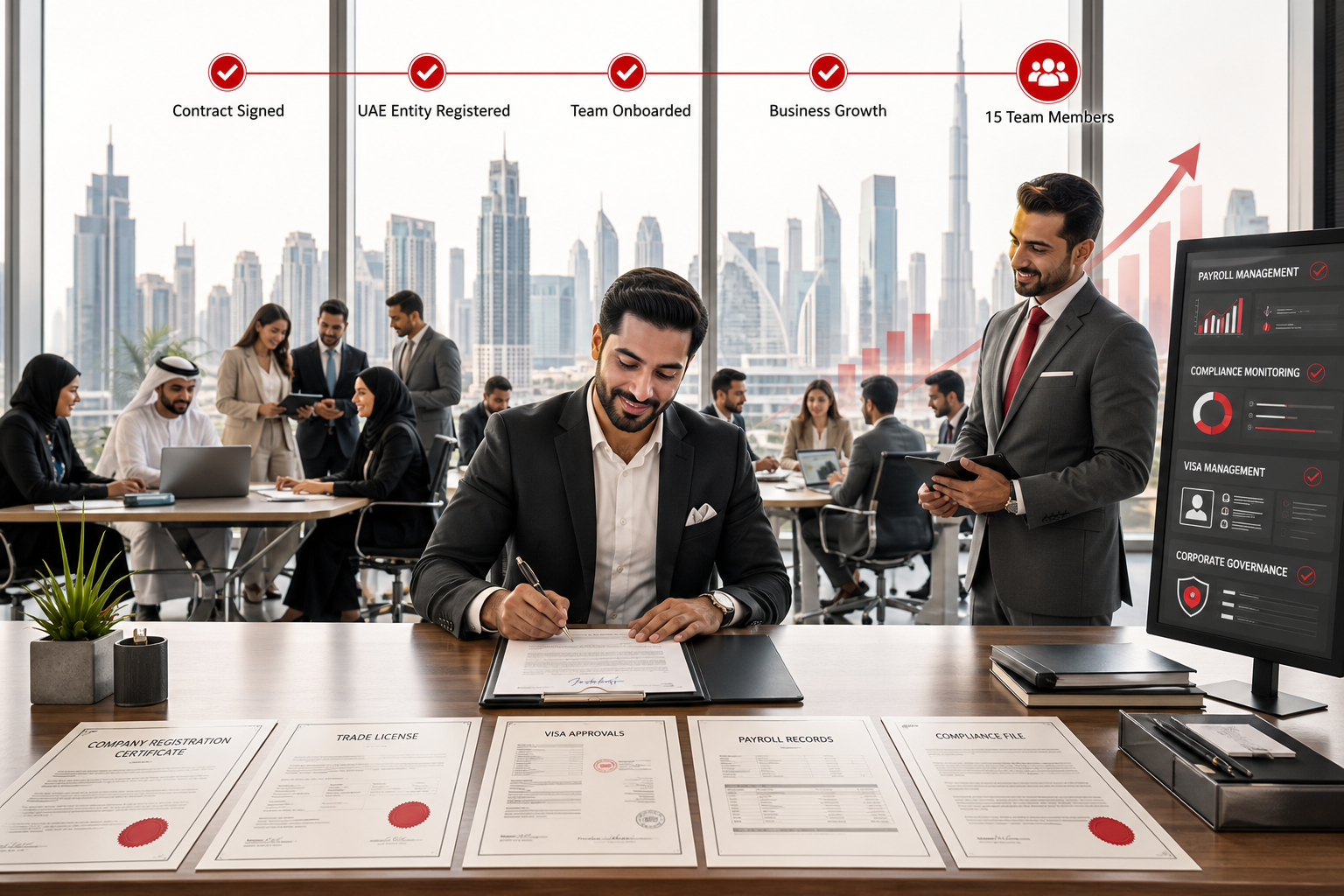 Successful UAE Business Setup Journey with Dubai Skyline and Team Collaboration